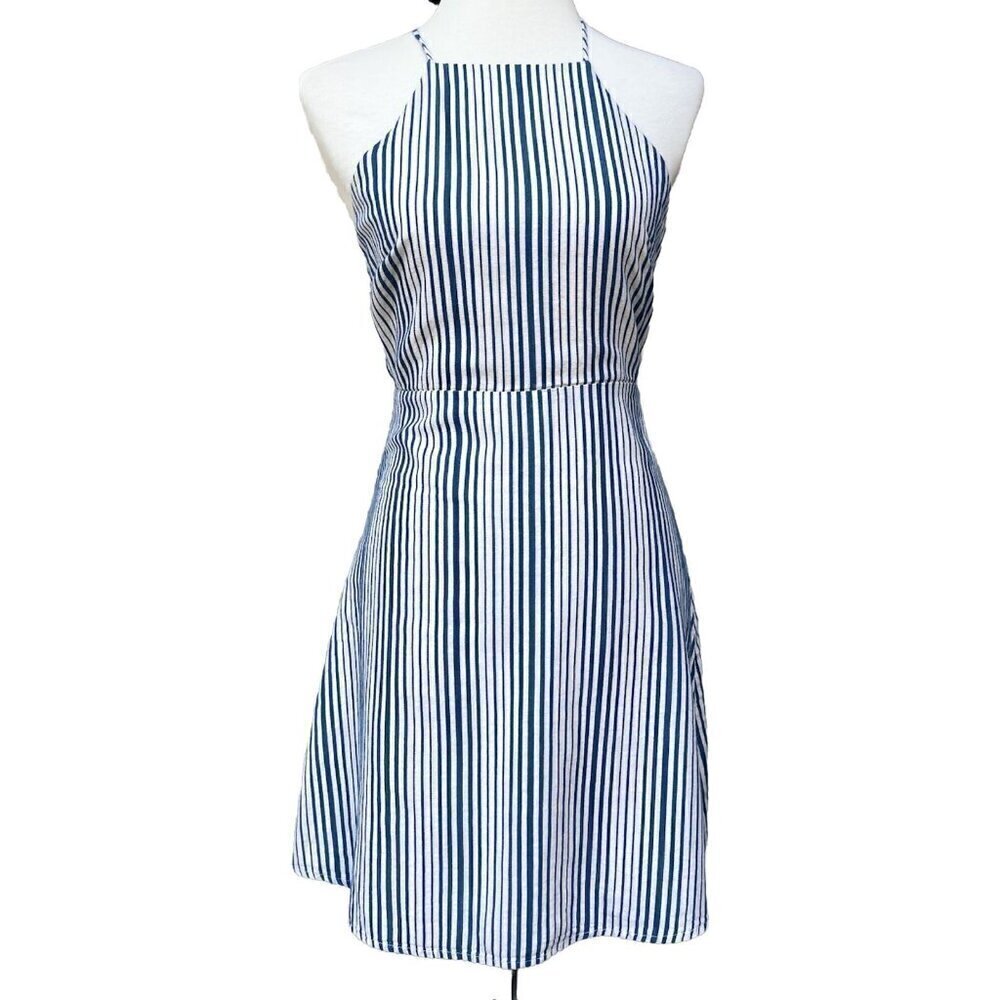 Lush Womens White Blue Striped Strappy Mini Dress Size S Preowned - Picture 1 of 12